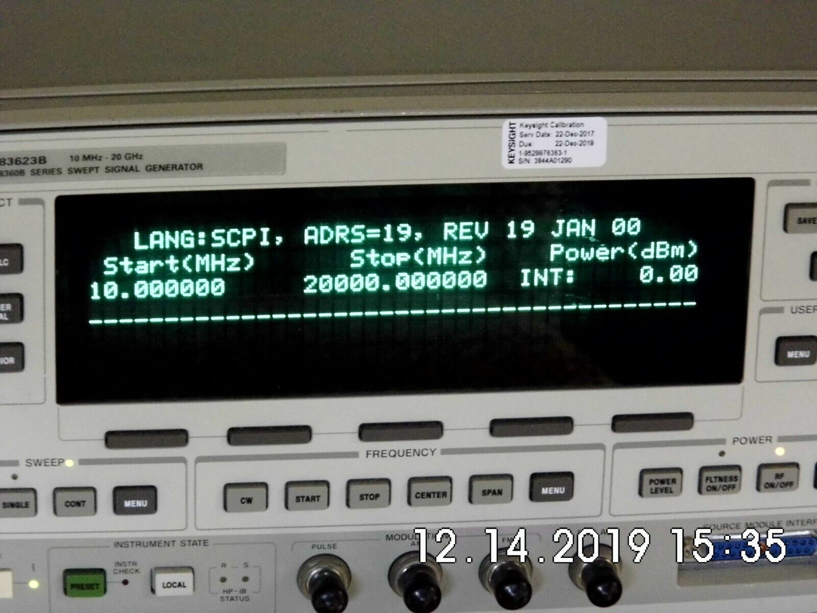 Agilent HP 83623B w/001/008 High Power Synthesized Sweeper- exp. Keysight Cal. Agilent HP 83623B w/001/008 High Power Synthesized Sweeper- exp. Keysight Cal.